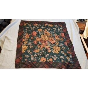 Polo Ralph Lauren Bronze Fall Floral Tartan Silk Scarf 33"x34" Japan Vintage